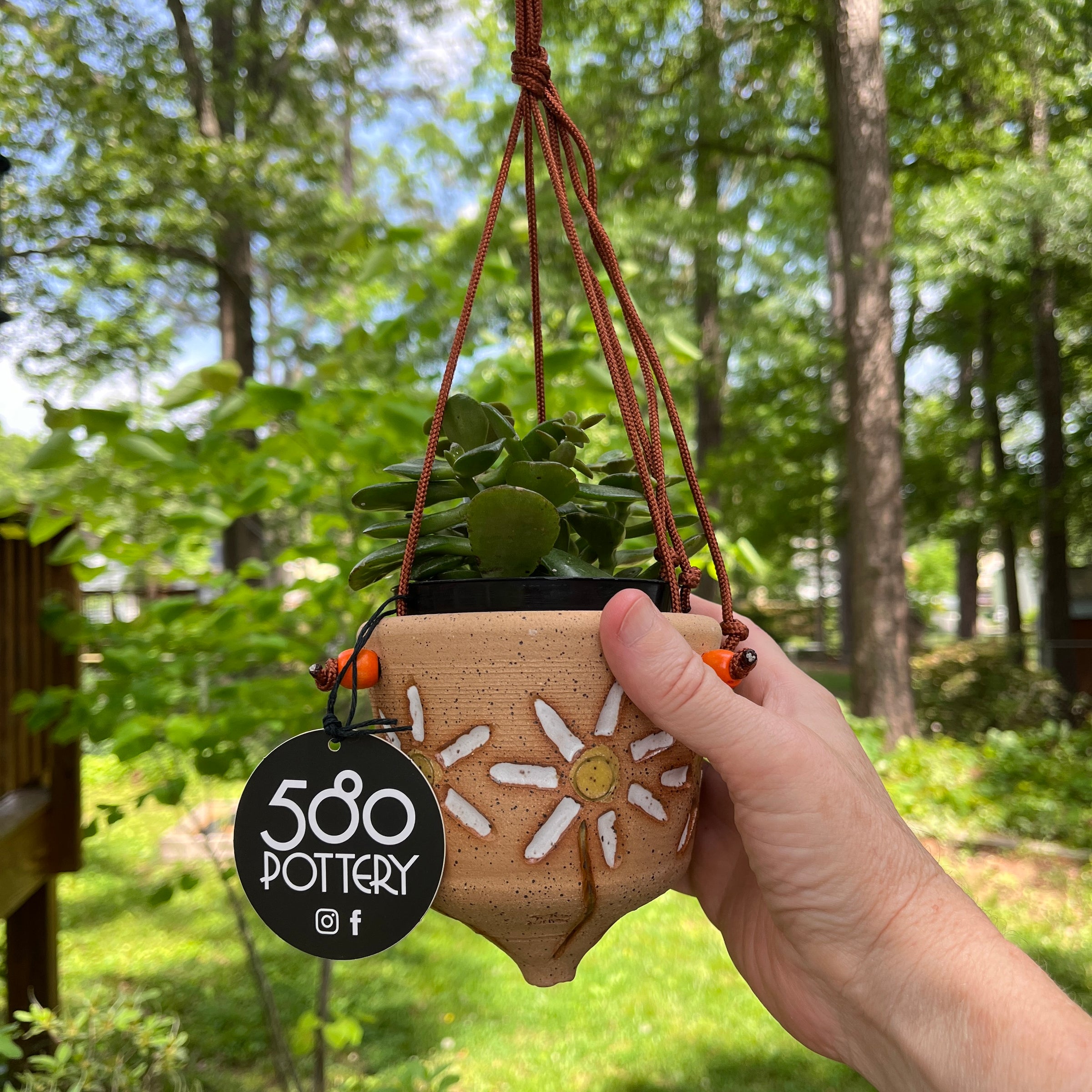 White Daisy Design Ceramic Hanging Planter | 580Pottery - Hanging Planters  - Self-Watering Planters
